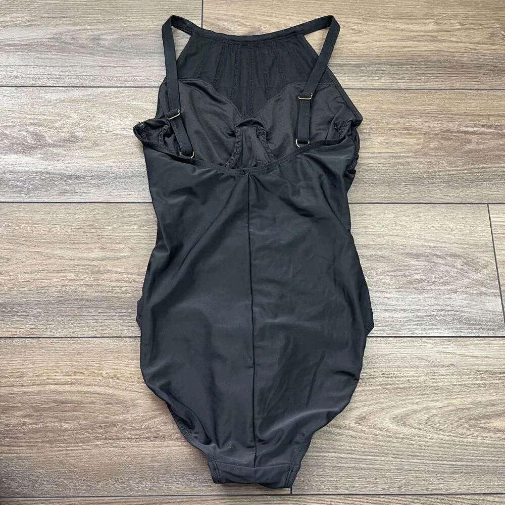 Alisha Levine High Neck One‎ Piece Swimsuit Women's Size 8 Black Underwire